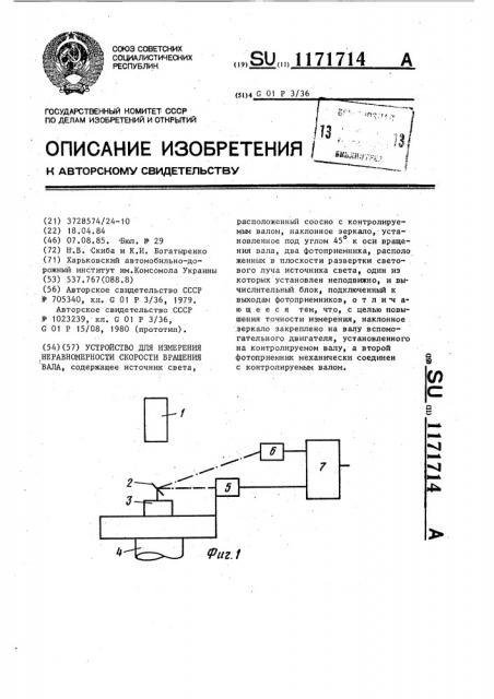 Устройство для измерения неравномерности скорости вращения вала (патент 1171714)