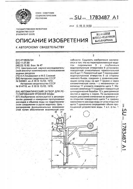 Автоматический затвор для регулирования уровней воды (патент 1783487)