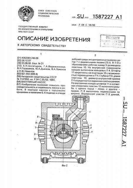 Вакуумный насос (патент 1587227)