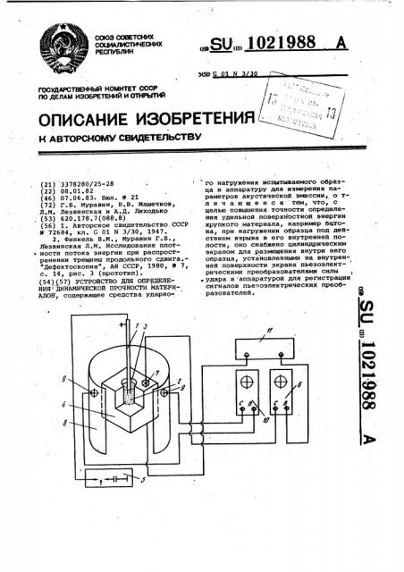 Устройство для определения динамической прочности материалов (патент 1021988)