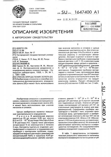 Способ определения золота (iii) (патент 1647400)