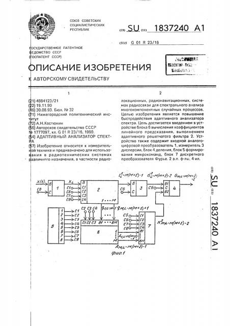 Адаптивный анализатор спектра (патент 1837240)