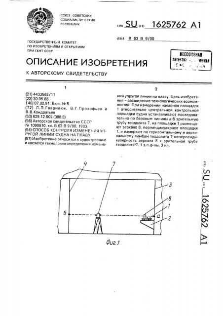 Способ контроля изменения упругой линии судна на плаву (патент 1625762)