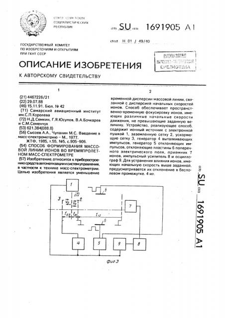 Способ формирования массовой линии ионов во времяпролетном масс-спектрометре (патент 1691905)