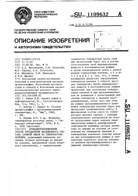 Хромадистилляционный способ определения фракционного состава сложной смеси по температурам кипения (патент 1109632)