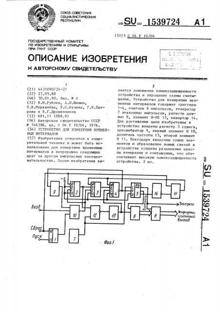 Устройство для измерения временных интервалов (патент 1539724)