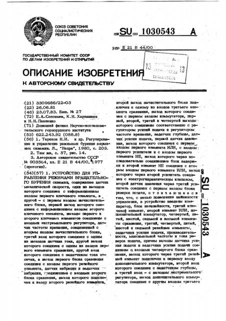 Устройство для управления режимами вращательного бурения (патент 1030543)