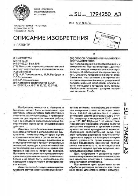 Способ повышения иммуногенности антигенов (патент 1794250)