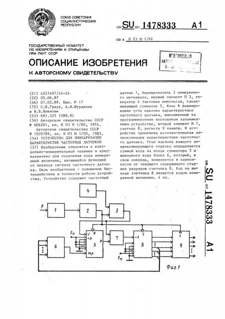 Устройство для линеаризации характеристик частотных датчиков (патент 1478333)