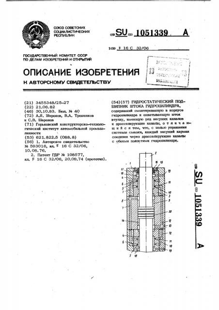 Гидростатический подшипник штока гидроцилиндра (патент 1051339)