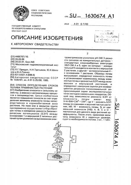 Способ определения сроков полива травянистых растений (патент 1630674)