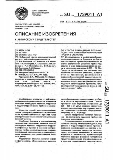 Способ ликвидации ледяных, гидратных и гидратопарафиновых пробок в скважине (патент 1739011)