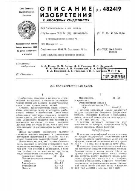 Полимербетонная смесь (патент 482419)