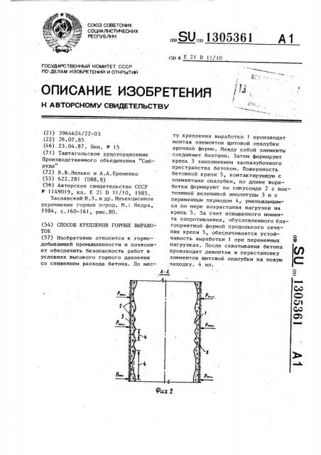 Способ крепления горных выработок (патент 1305361)