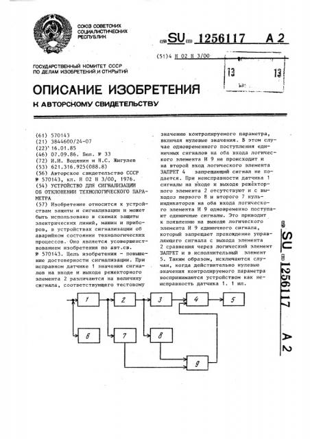 Устройство для сигнализации об отклонении технологического параметра (патент 1256117)