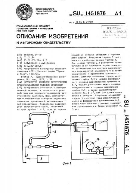 Устройство контроля акустических преобразователей методом сравнения (патент 1451876)