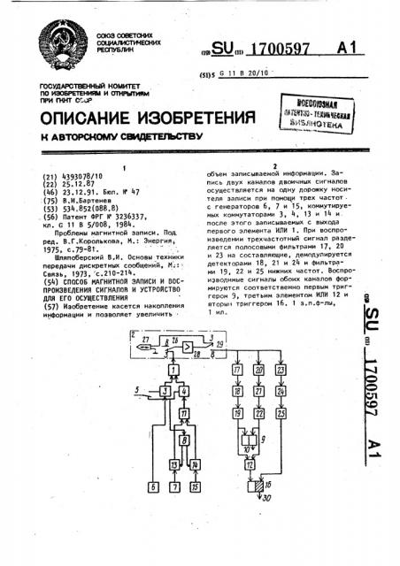 Способ магнитной записи и воспроизведения сигналов и устройство для его осуществления (патент 1700597)