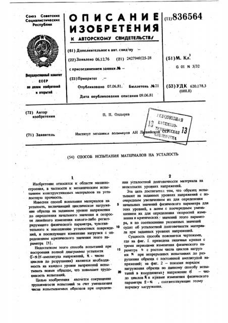 Способ испытания материалов наусталость (патент 836564)