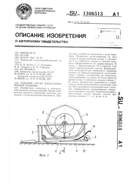Рабочий орган капустоуборочной машины (патент 1306513)