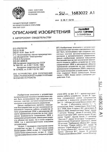 Устройство для сопряжения эвм с разноскоростными группами внешних устройств (патент 1683022)