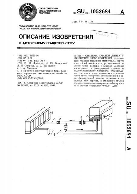Система смазки двигателя внутреннего сгорания (патент 1052684)
