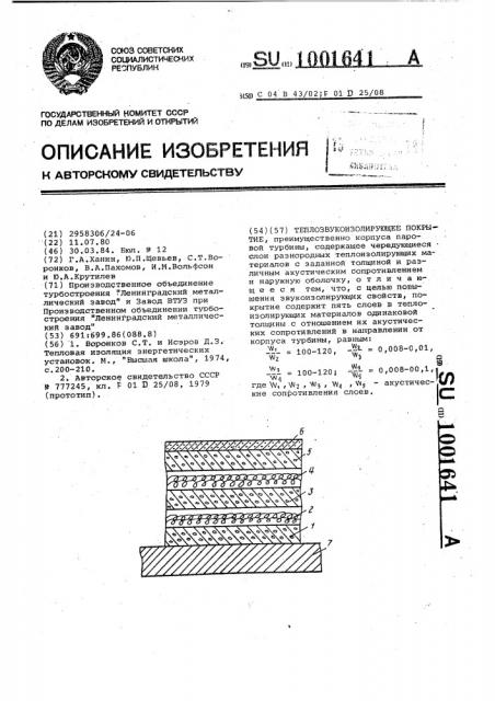 Теплозвукоизолирующее покрытие (патент 1001641)