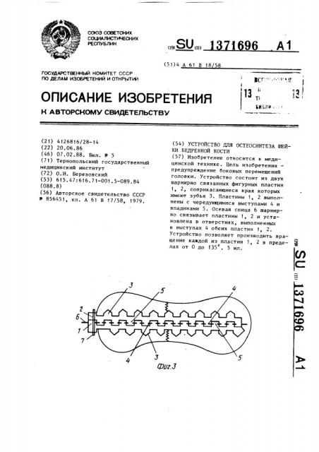 Устройство для остеосинтеза шейки бедренной кости (патент 1371696)