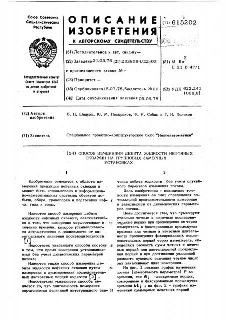 Способ измерения дебита жидкости нефтяных скважин на грунтовых замерных установках (патент 615202)