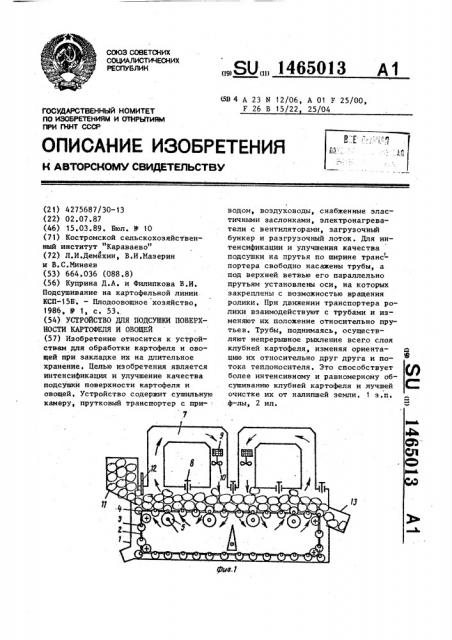 Устройство для подсушки поверхности картофеля и овощей (патент 1465013)