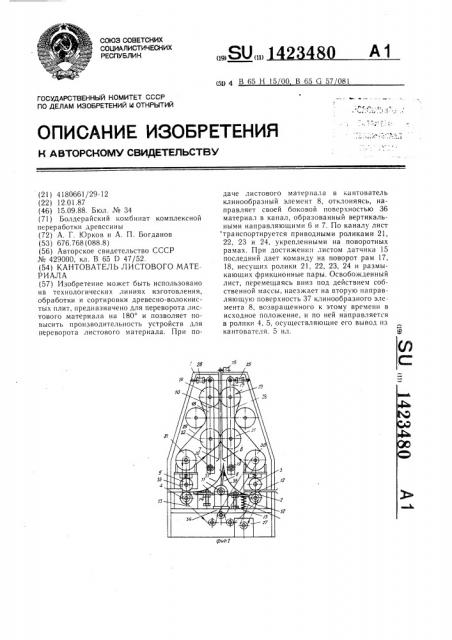 Кантователь листового материала (патент 1423480)