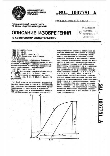 Способ управления процессом правки заготовок изгибом и кручением (патент 1007781)