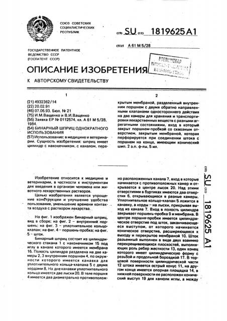 Бинарный шприц однократного использования (патент 1819625)