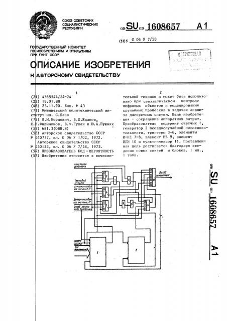 Преобразователь код-вероятность (патент 1608657)