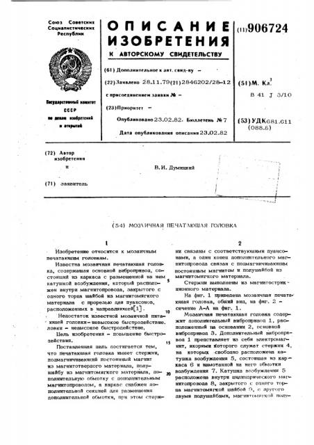Мозаичная печатающая головка (патент 906724)