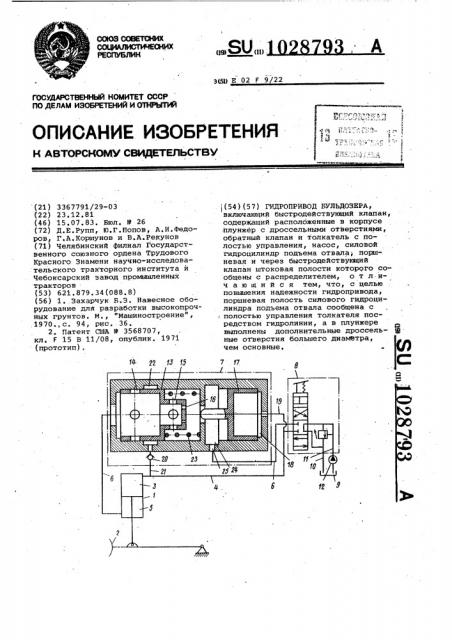 Гидропривод бульдозера (патент 1028793)