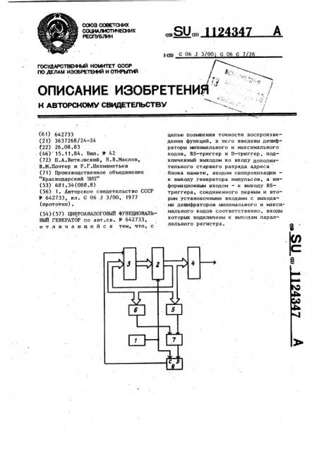 Цифроаналоговый функциональный генератор (патент 1124347)