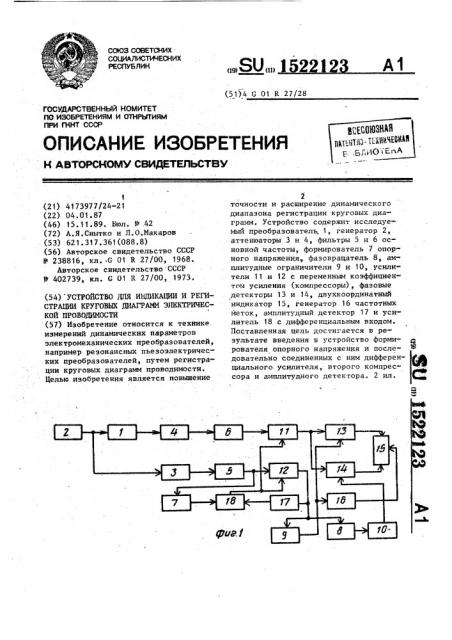 Устройство для индикации и регистрации круговых диаграмм электрической проводимости (патент 1522123)