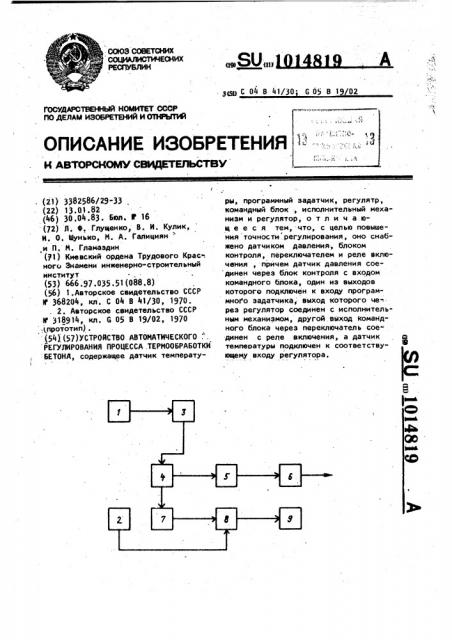 Устройство автоматического регулирования процесса термообработки бетона (патент 1014819)