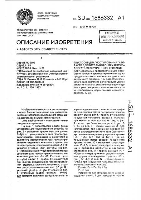 Способ диагностирования газораспределительного механизма двигателя внутреннего сгорания (патент 1686332)