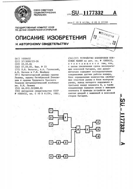 Устройство блокировки коксовых машин (патент 1177332)