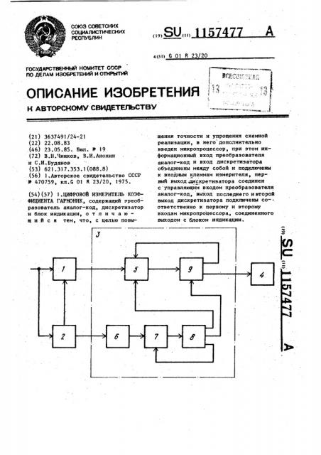 Цифровой измеритель коэффициента гармоник (патент 1157477)