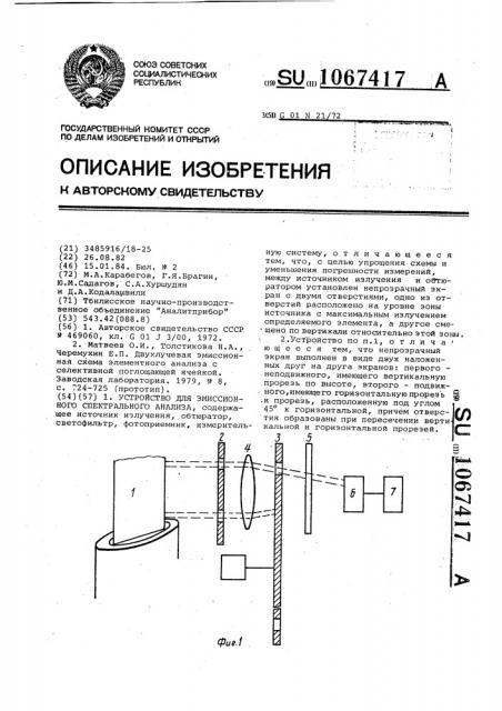 Устройство для эмиссионного спектрального анализа (патент 1067417)