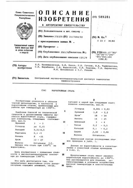 Жаростойкая сталь (патент 589281)