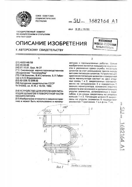 Устройство для крепления питающих шлангов к поворотной части манипулятора (патент 1682164)