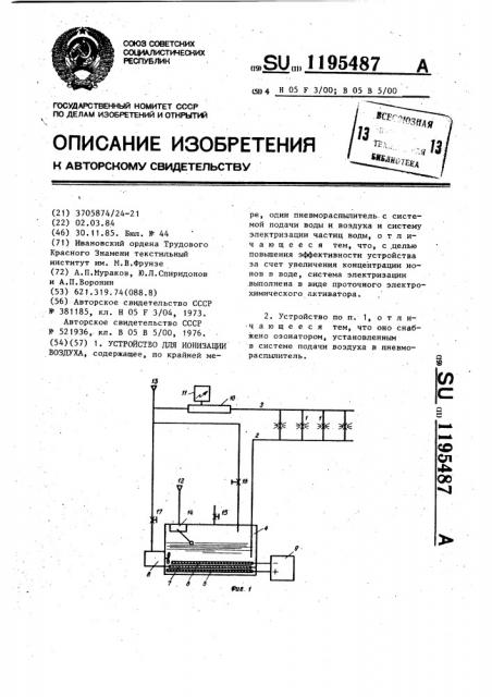 Устройство для ионизации воздуха (патент 1195487)
