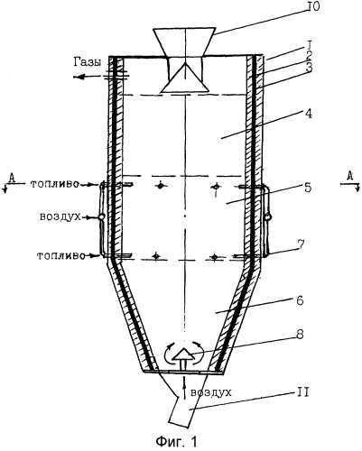 Шахтная печь для производства гранулированного обожженного оксида кальция (патент 2303759)