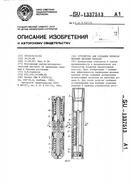 Устройство для создания перфорационных щелевых каналов (патент 1337513)