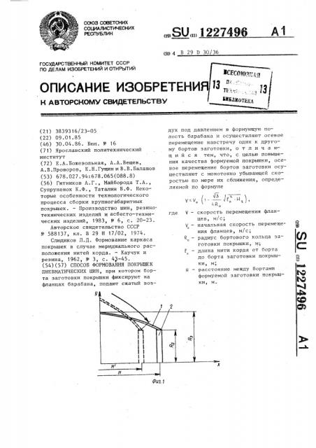 Способ формования покрышек пневматических шин (патент 1227496)