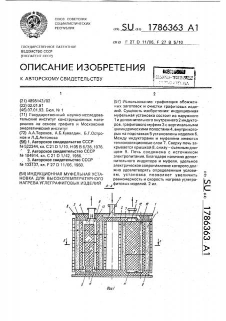 Индукционная муфельная установка для высокотемпературного нагрева углеграфитовых изделий (патент 1786363)