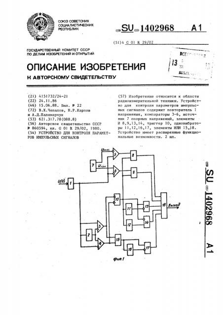 Устройство дл контроля параметров импульсных сигналов (патент 1402968)